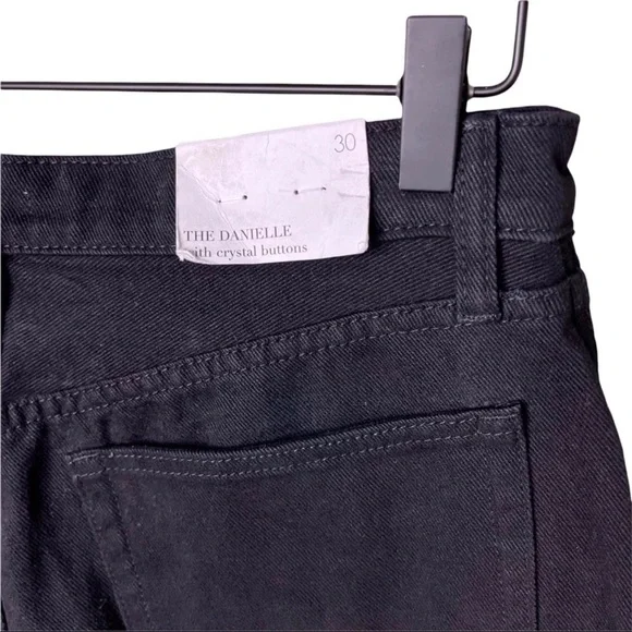 WeWoreWhat The Danielle Straight Leg Jeans Crystal Buttons Black Size 30 - Picture 9 of 13